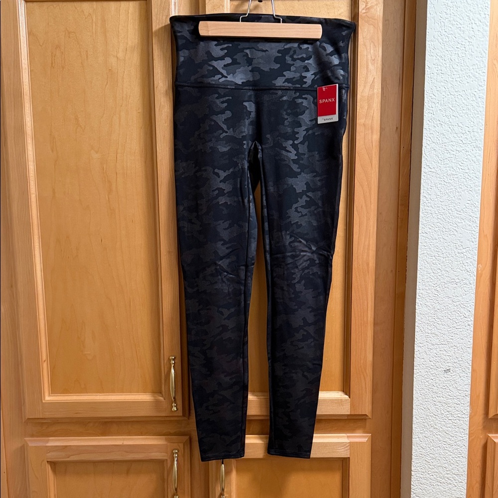 SPANX Faux Leather Black Camo High-Rise Shaping Leggings